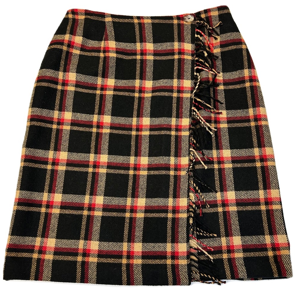 Vintageโ Y2K Plaid Pencil Skirt Sz 12 Tartan Wool Blend Fringe Layers Preppy NWT